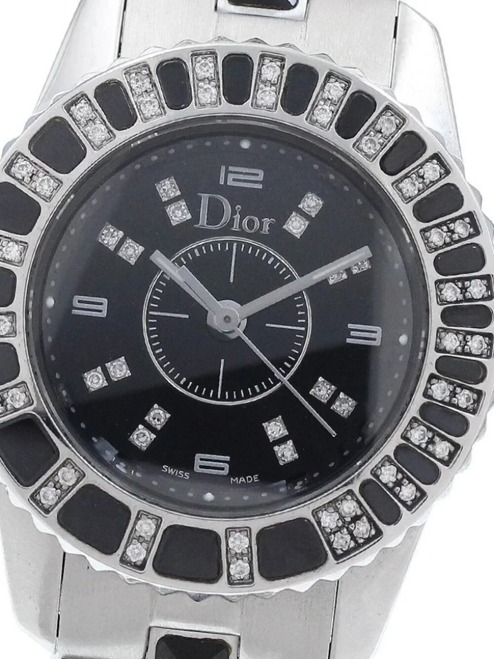 Dior crystal CD112116 Diamond Bezel black Dial Quartz Ladies Watch_